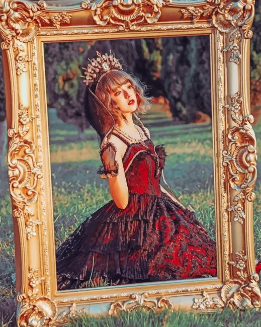 Girl Wearing Red Dress Painting By Numberss.png