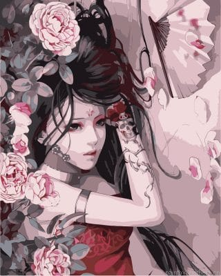 Girl With Geisha Tattoo Painting By Numberss.png