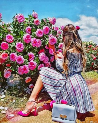Girl With Pink Flowers Painting By Numbers.png