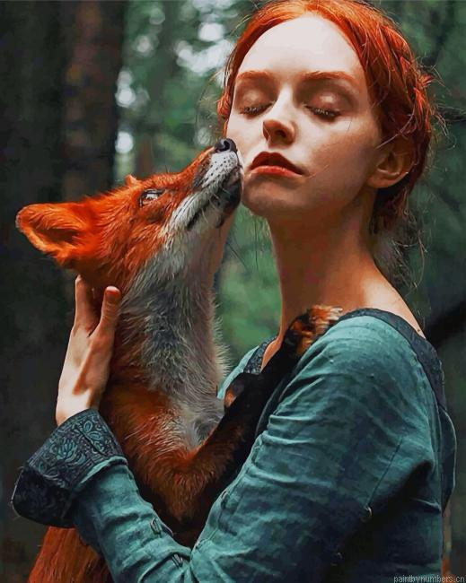 Girl With Red Hair And Fox Painting By Numberss.png