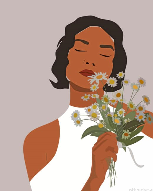 Girl With White Flowers Illustrations Painting By Numberss.png