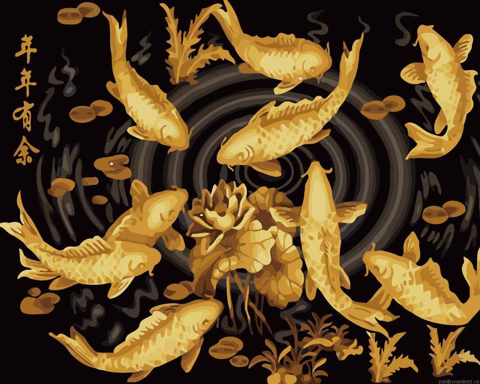 Golden Koi Fishes Animals Painting By Numbers.png