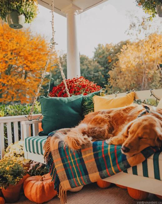 Golden Retriever On A Porch Swing Animals Painting By Numberss.png