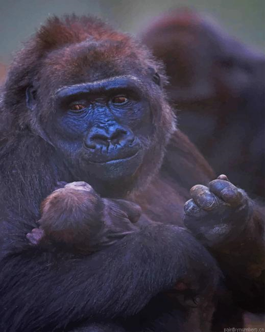 Gorilla Mother And Baby Animals Painting By Numberss.png