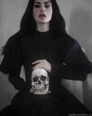 Gothic Girl Carrying A Skull Painting By Numberss.png