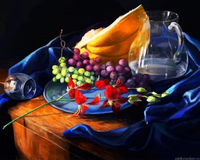 Grapes And Melon Fruits Painting By Numberss.png