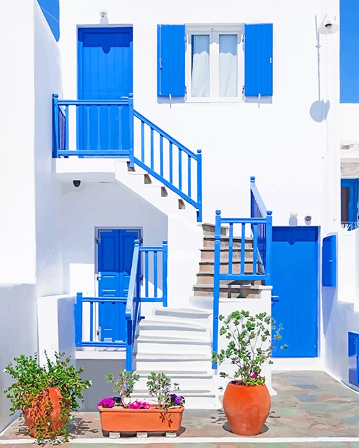 Greece Beautiful House Painting By Numberss.png