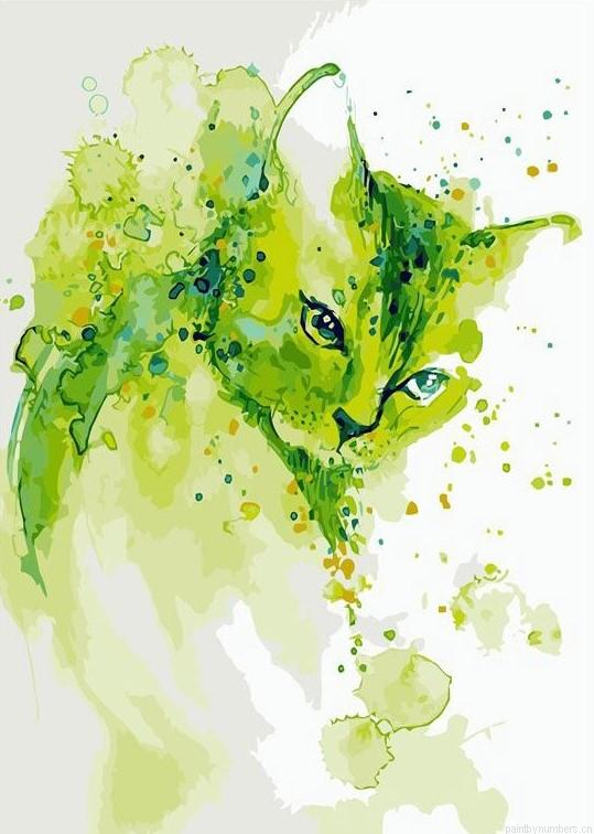 Green Cat Art Animals Painting By Numbers.png