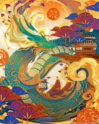Green Chinese Dragon Painting By Numbers.png