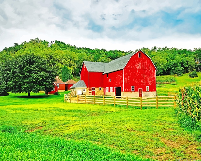 Green Farm Red Barn Painting By Numberss.png