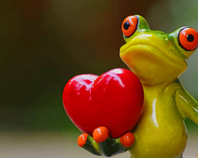 Green Frog Carrying Heart Animals Painting By Numberss.png