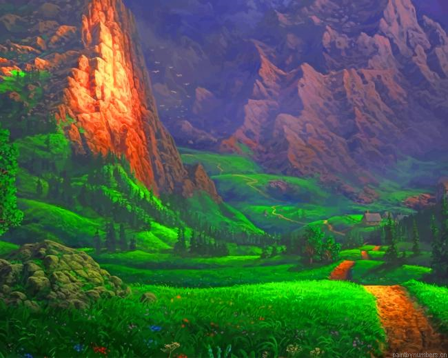 Green Nature Mountains Landscapes Painting By Numberss.png