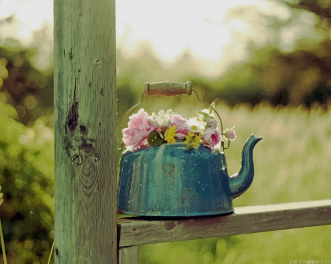Green Teapot With Flowers New Painting By Numberss.png