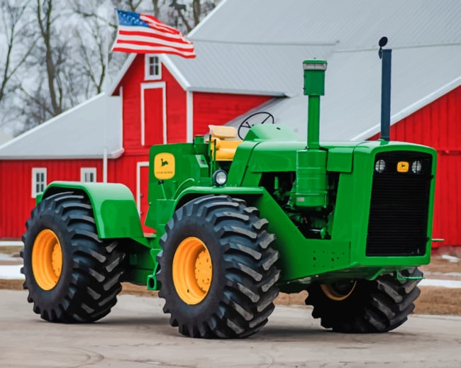 Green Tractor Near A Red House Painting By Numberss.png