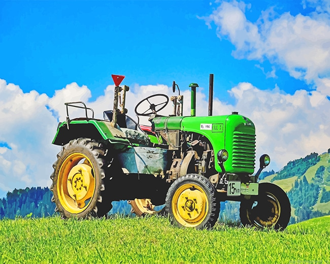 Green Tractor In Field Painting By Numbers.png