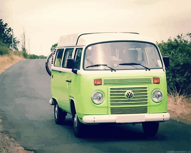 Green Volkswagen Van Cars Painting By Numberss.png