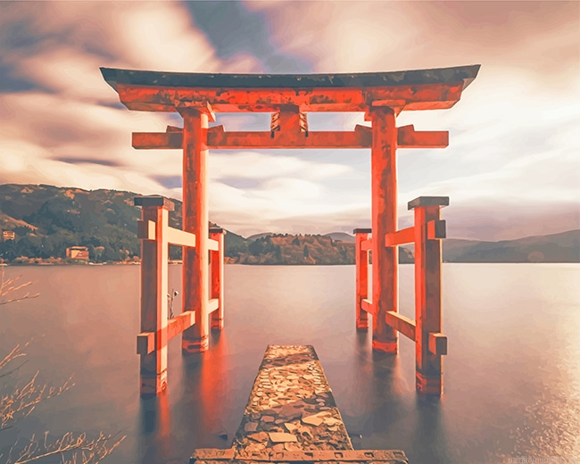 Hakone Jinjya Heiwa No Torii Shinto Shrine Painting By Numbers.png