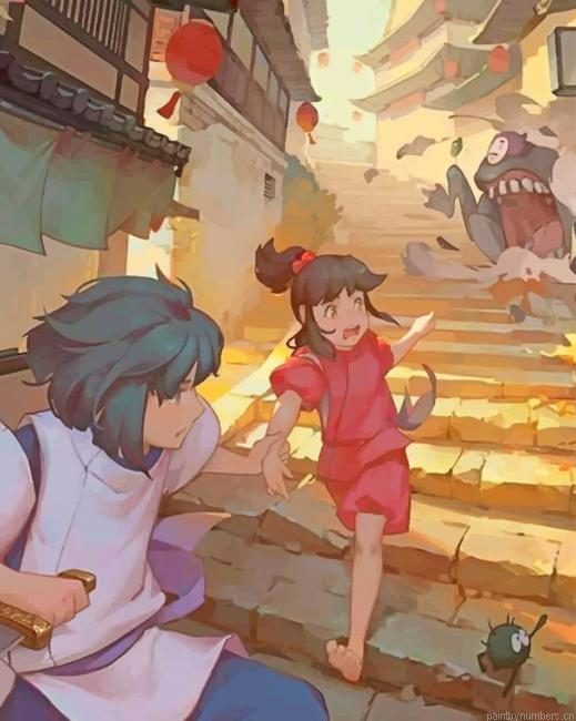 Haku And Chihiro Running Animations Painting By Numberss.png