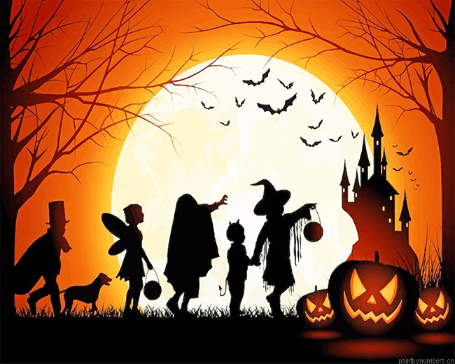 Halloween Celebration Silhouette Painting By Numberss.png