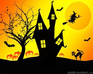 Halloween House Silhouette Painting By Numberss.png