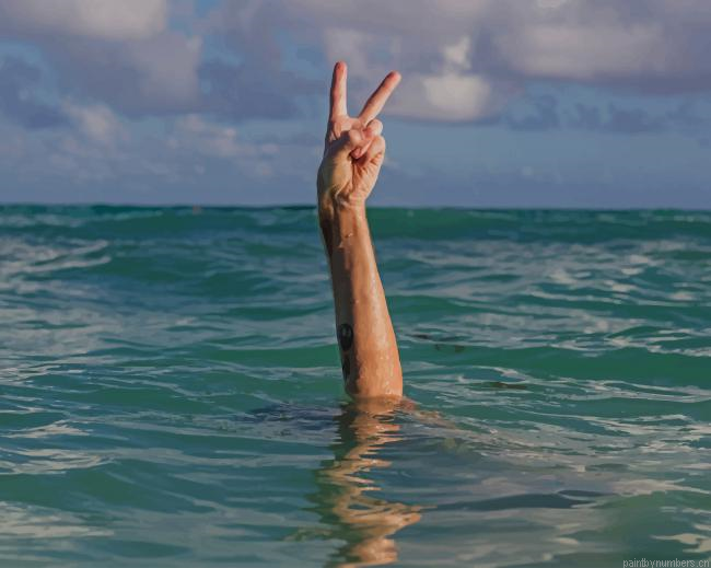 Hand Peace Sign In Water Painting By Numberss.png