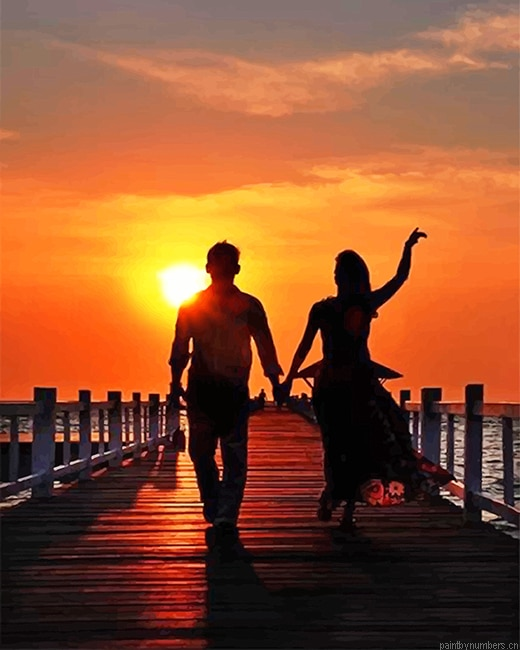 Happy Couple Silhouette Romance And Love Painting By Numberss.png