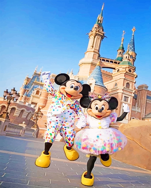 Happy Mickey And Minnie Mouse Cartoons Painting By Numberss.png