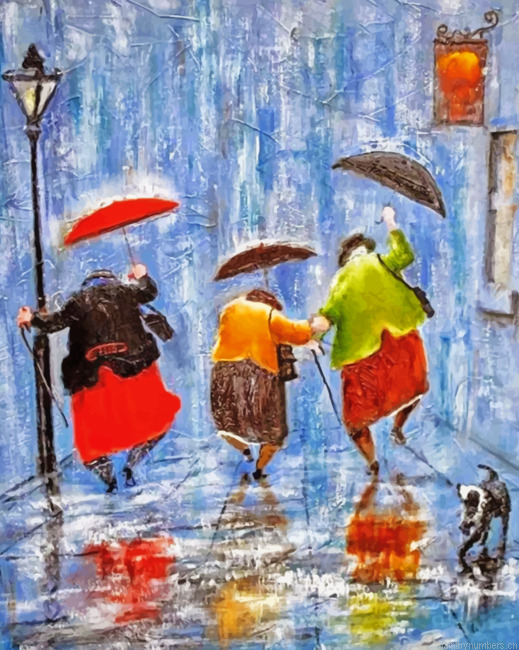 Happy Old Sisters On A Rainy Day Painting By Numbers.png