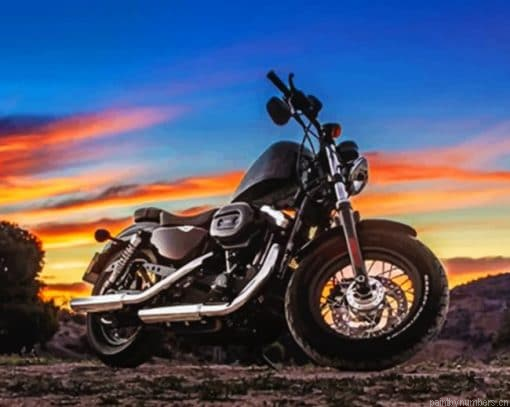 Harley Davidson And Sunset Sky Painting By Numberss.png