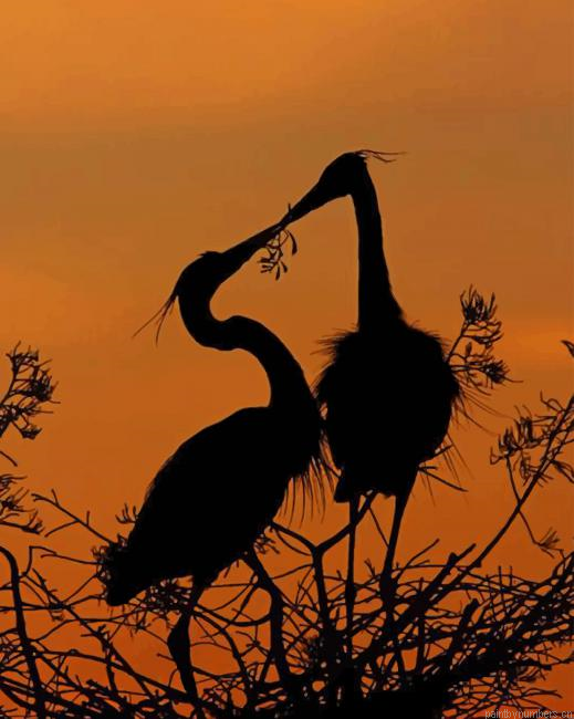 Heron Silhouette Birds Painting By Numberss.png