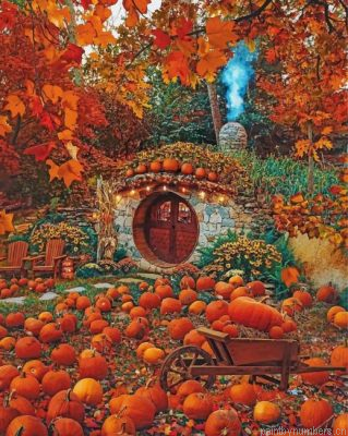 Hobbit Hole And Pumpkins Painting By Numbers.png