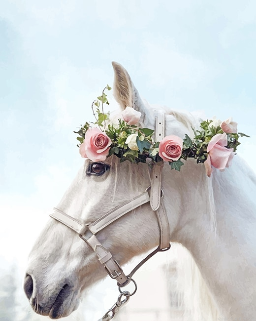 Horse Wearing Flowers Crown Animals Painting By Numberss.png
