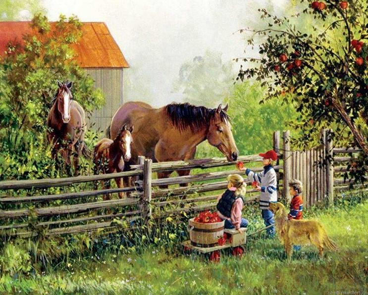 Horses On Farm Painting By Numberss.png