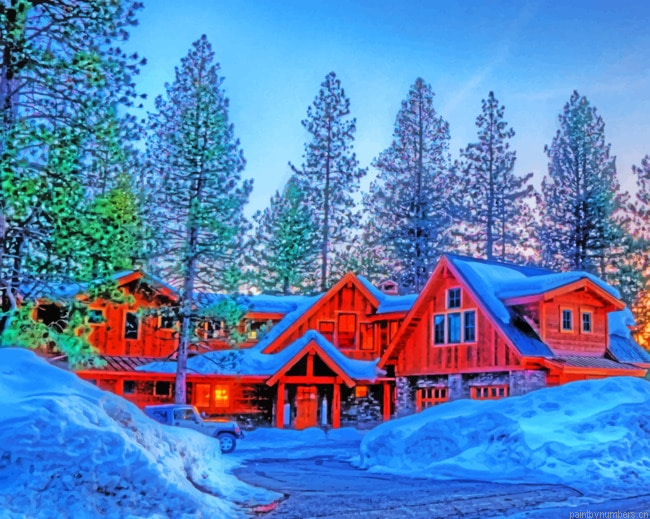 House In Snowy Winter Landscapes Painting By Numbers.png