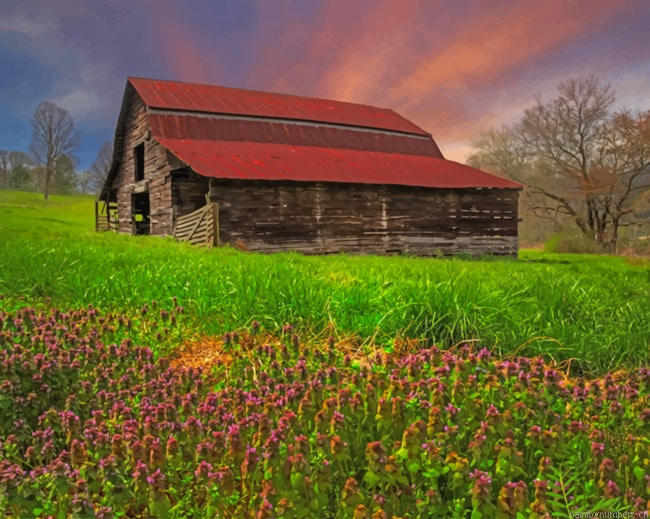 House In The Field Landscapes Painting By Numberss.png