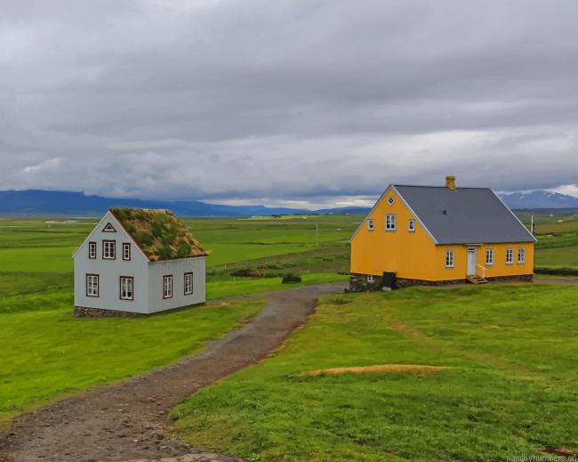 Houses In Farm Nature Painting By Numberss.png