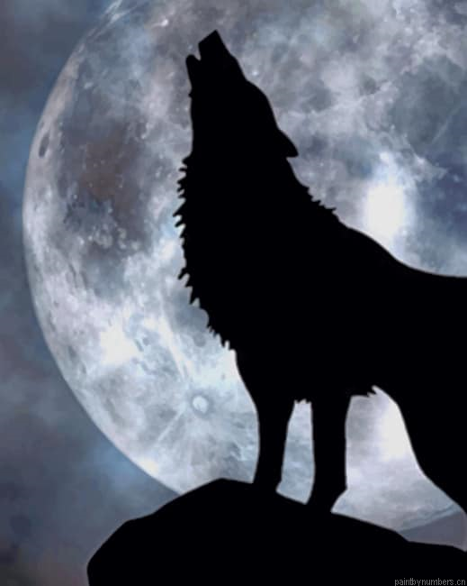 Howling Wolf Silhouette Animals Painting By Numberss.png