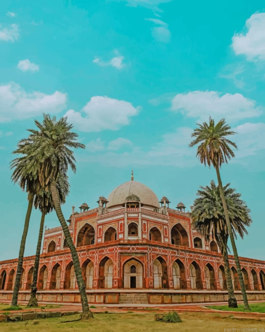 Humayun Tomb And Palms Buildings Painting By Numberss.png
