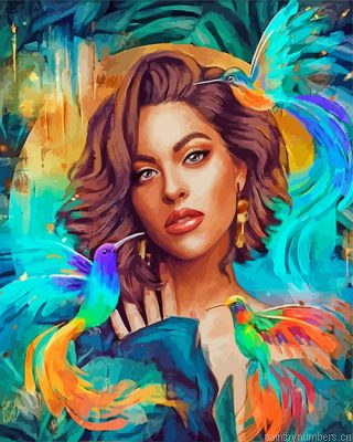 Hummingbirds Woman Painting By Numbers.png