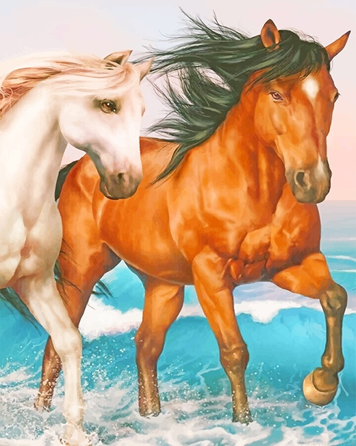 Husband And Wife Horses Animals Painting By Numbers.png