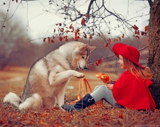 Husky Dog And Little Girl Animals Painting By Numbers.png