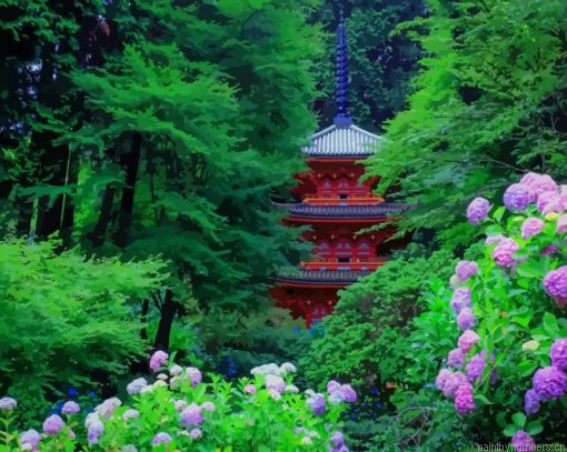 Hydrangea Asian Architecture Painting By Numbers.png