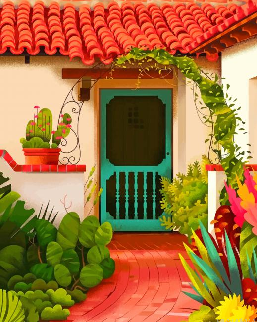Illustration House Garden Painting By Numberss.png