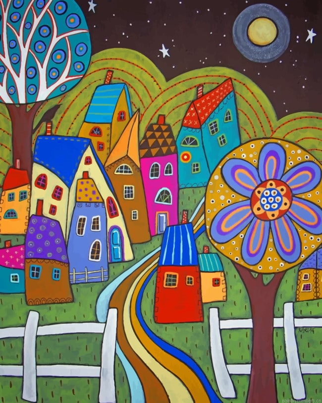 Illustration Houses Art Painting By Numberss.png