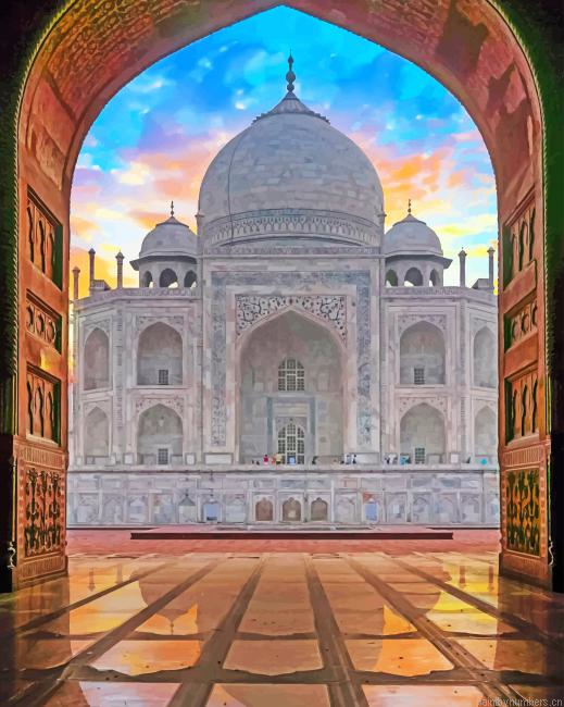 India Agra Taj Mahal Buildings Painting By Numberss.png