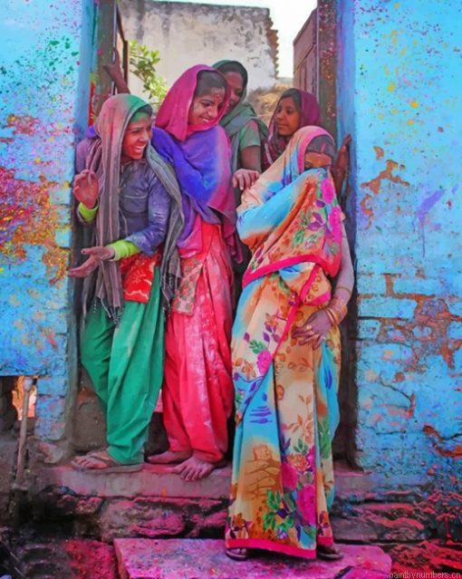 Indian Girl In Holi Color Painting By Numbers.png