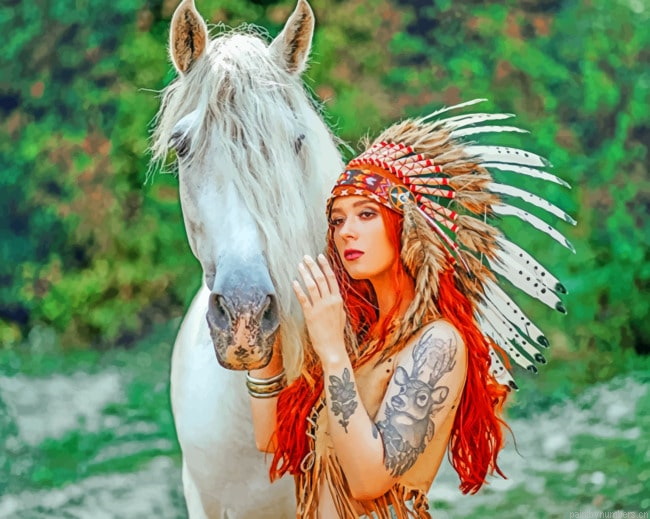 Indian Woman With Horse Natives Painting By Numberss.png