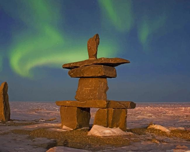 Inukshuk Stones Aurora Borealis Painting By Numbers.png