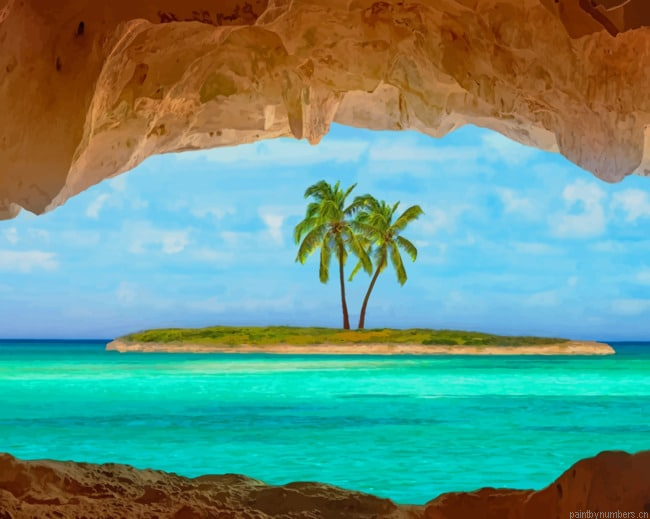 Island With Palm Trees Landscapes Painting By Numberss.png