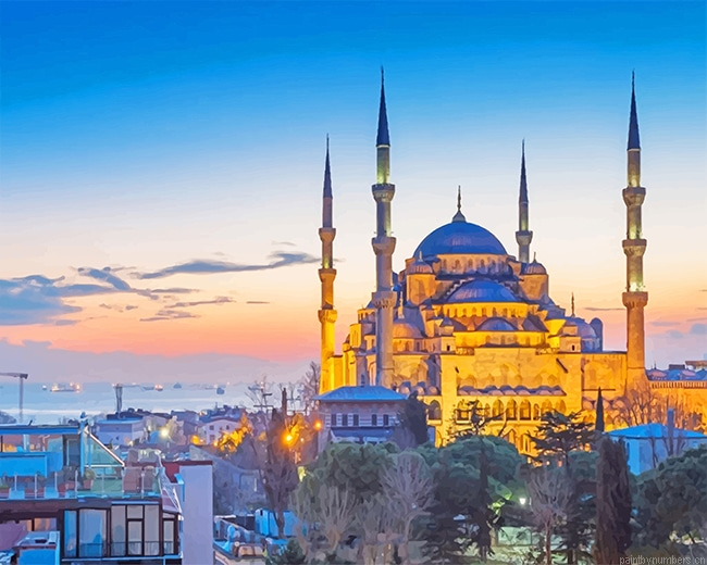 Istanbul Night Turkey Cities Painting By Numberss.png